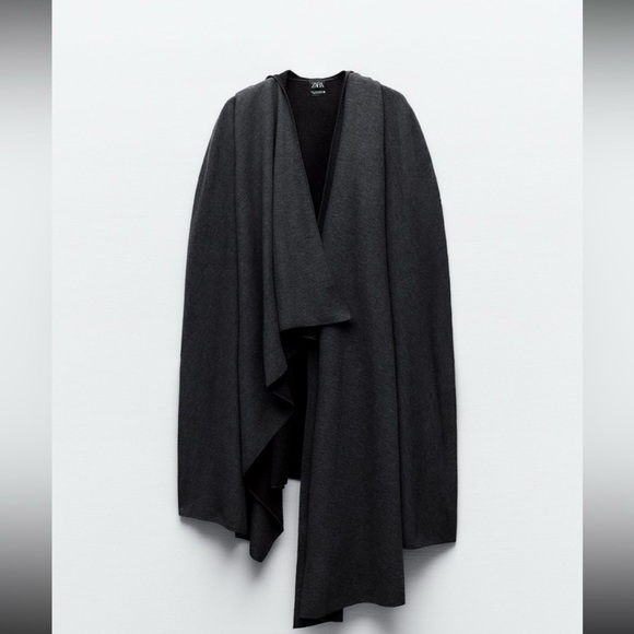 New Zara $109 Wool Blend Gray Oversized Cape Shawl 0264/488 Medium - Picture 4 of 15